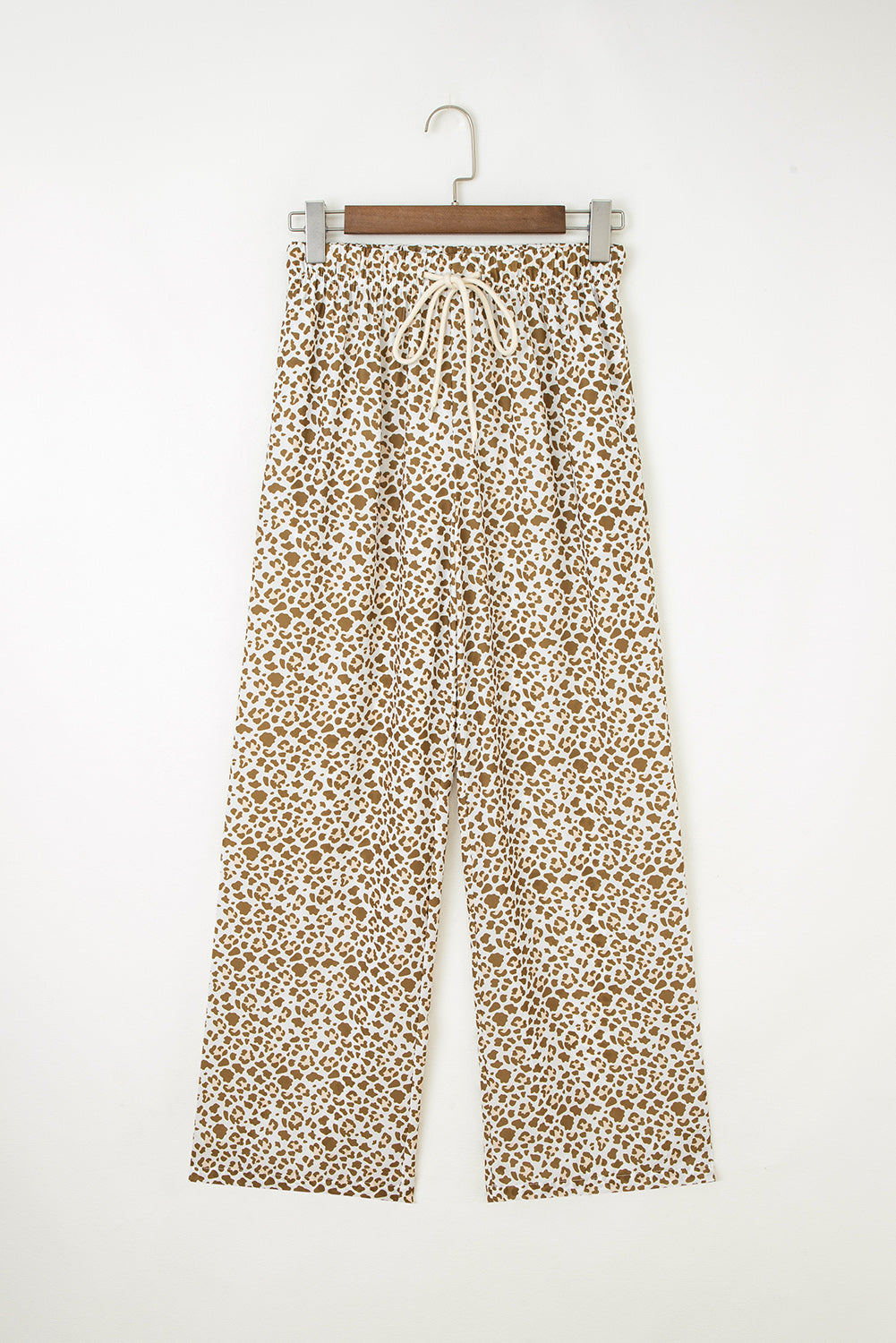 Leopard Drawstring Elastic Waist Straight Leg Pants