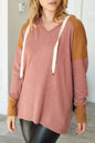 Waffle Patchwork Pocketed Drawstring Hoodie