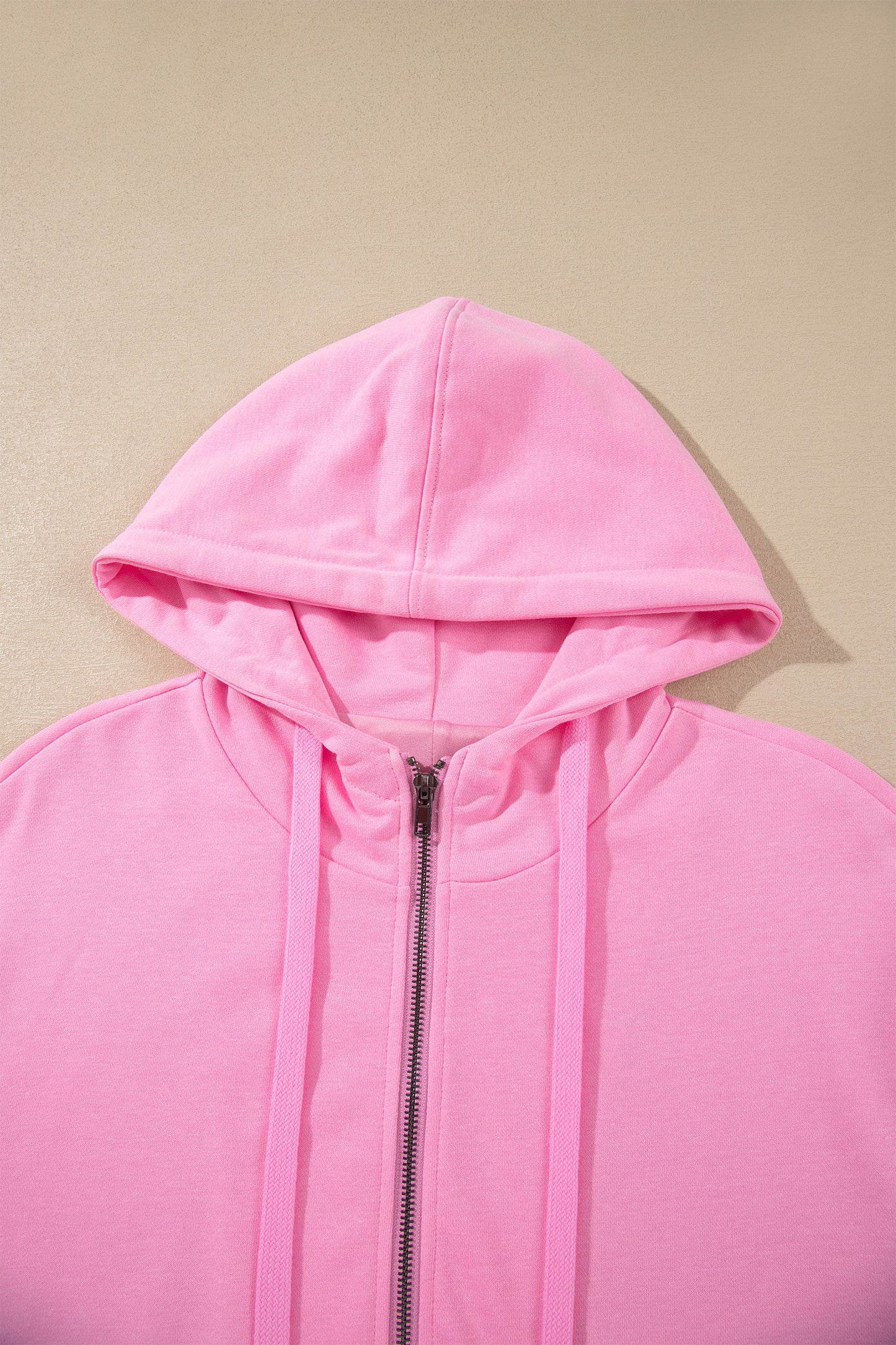 Solid Long Sleeve Zip-Up Drawstring Hoodie