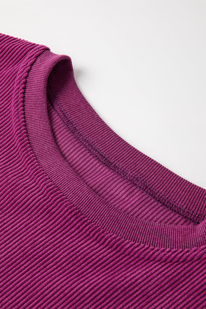 Solid Ribbed Corduroy Long Sleeve Oversized Sweatshirt