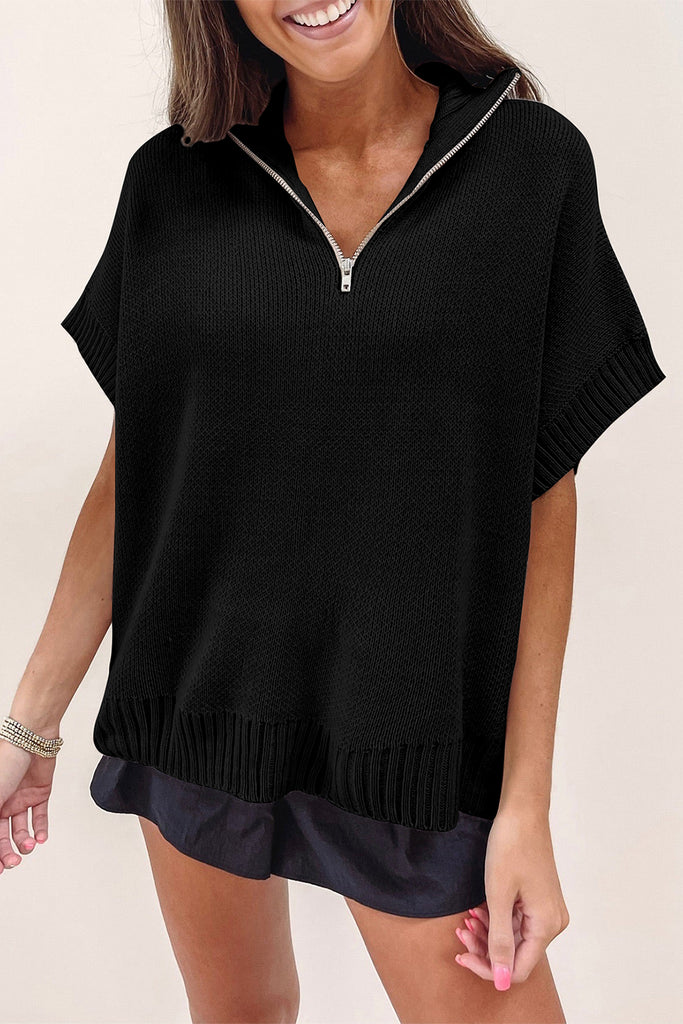 Quarter Zip Short Sleeve Sweater