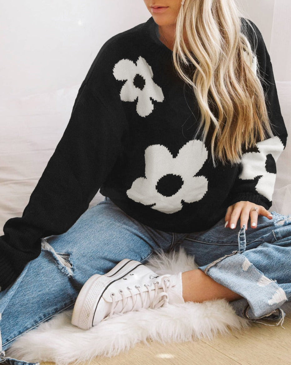 Floral Long Sleeve Crewneck Sweater