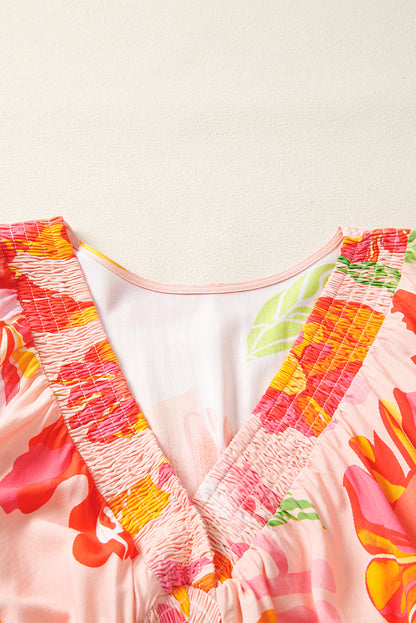 Floral V-Neck Puff Sleeve Maxi Dress