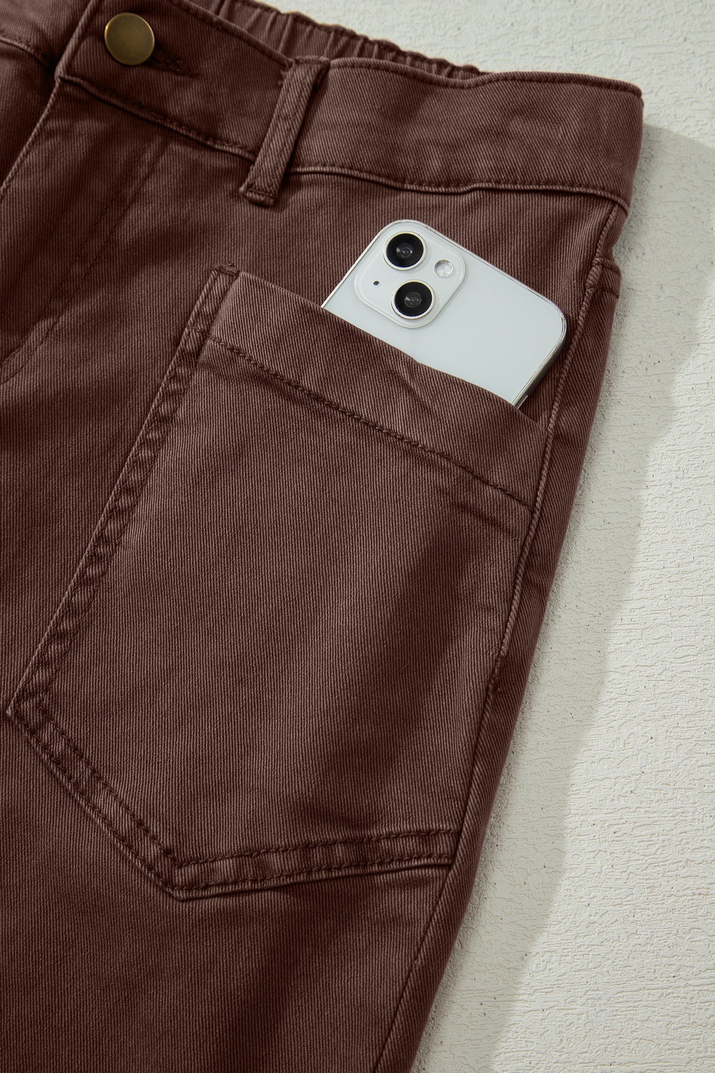 Solid Denim Patch Pocket Barrel Leg Jeans