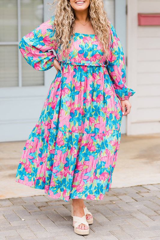 Plus Size Floral Shirred Maxi Dress