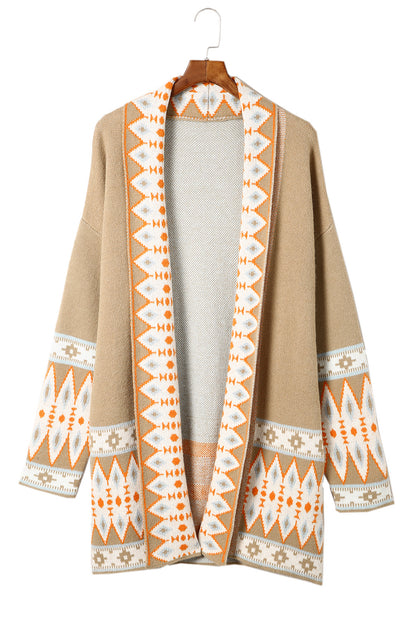 Aztec Border Open Front Cardigan