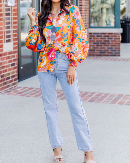 Floral Balloon Sleeve Buttoned Shirt