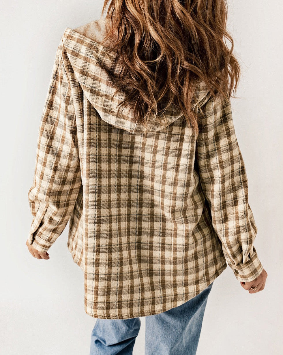 Plaid Sherpa Lined Hooded Shacket