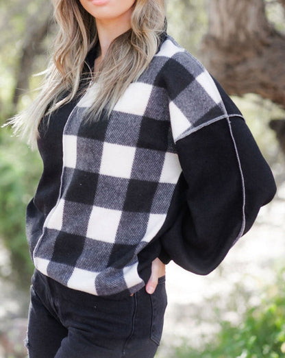 Checker Patchwork Collared Top