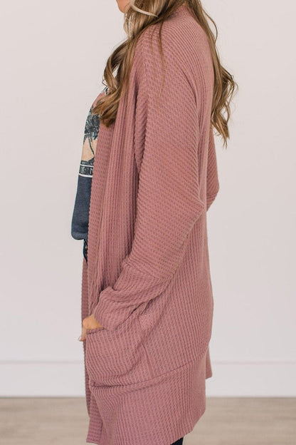 Solid Waffle Knit Pocketed Cardigan