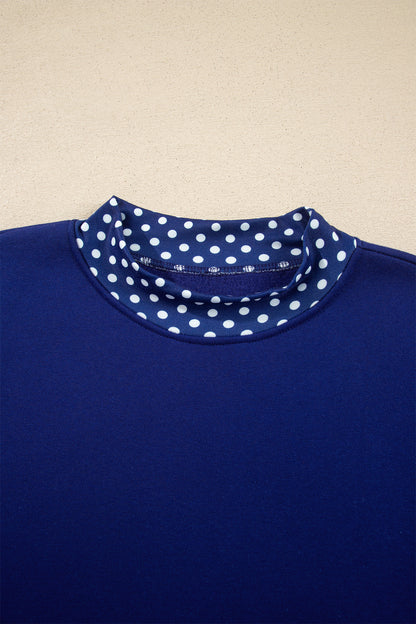 Polka Dot Contrast Trim Mock Neck Sweatshirt