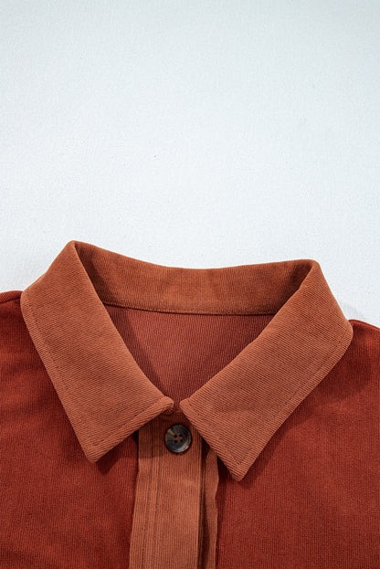 Velvet Button-Up Flap Pocket Drop Shoulder Shacket