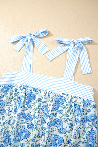 Floral Stripe Patchwork Top & Shorts Set