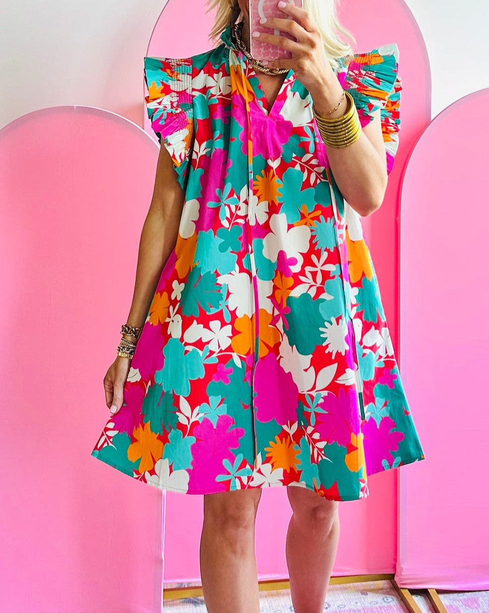 Floral Flutter Sleeve Mini Dress