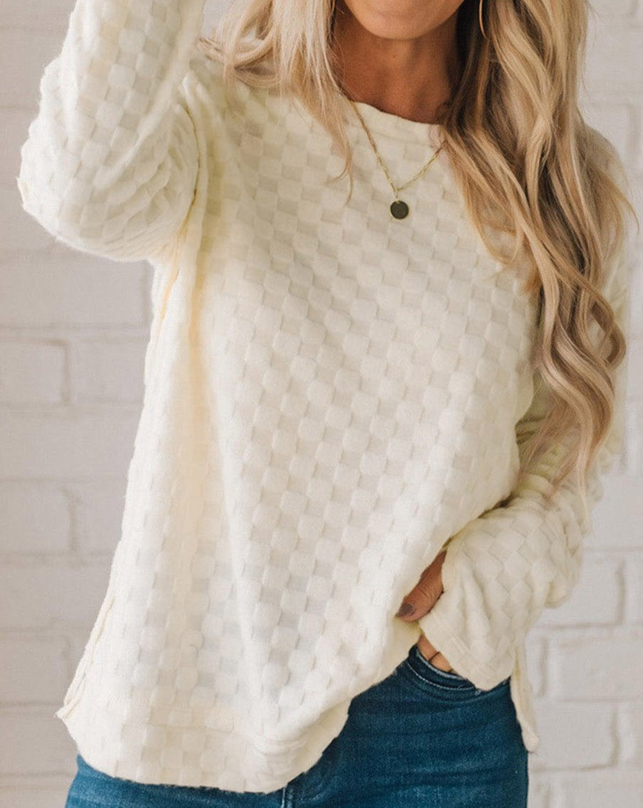 Checker Textured Thumbhole Sleeve Top