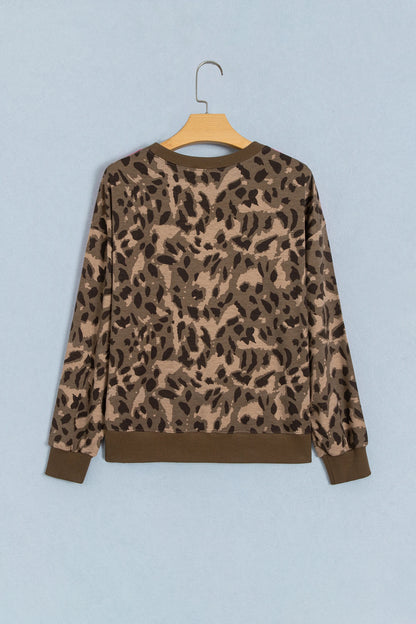 Leopard Contrast Stripe Long Sleeve Sweatshirt