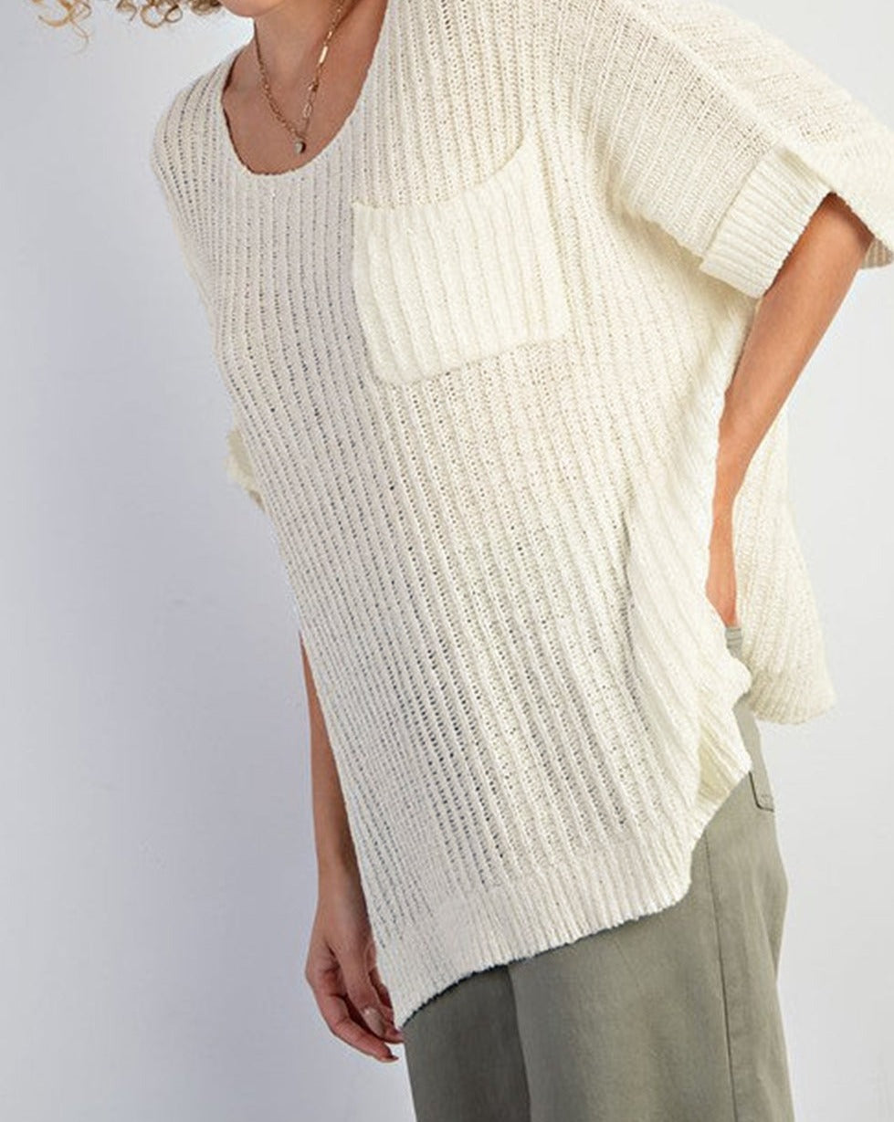 Ribbed Rolled Cuff Sweater Tee