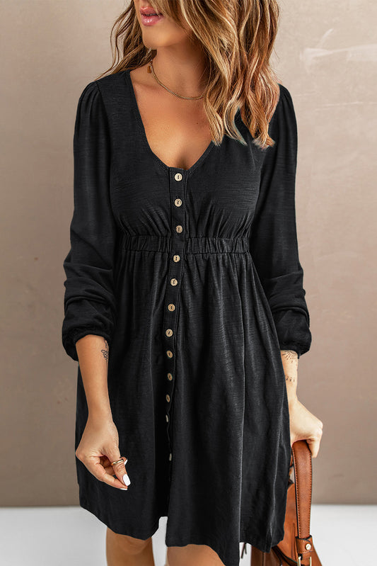 Solid Button-Up Scoop Neck Dress