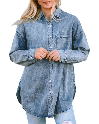 Vintage Washed Denim Pocketed Shirt