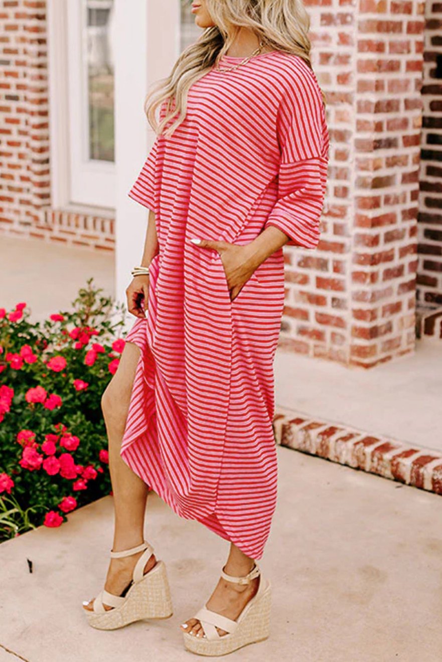 Stripe 3/4 Sleeve T-Shirt Dress