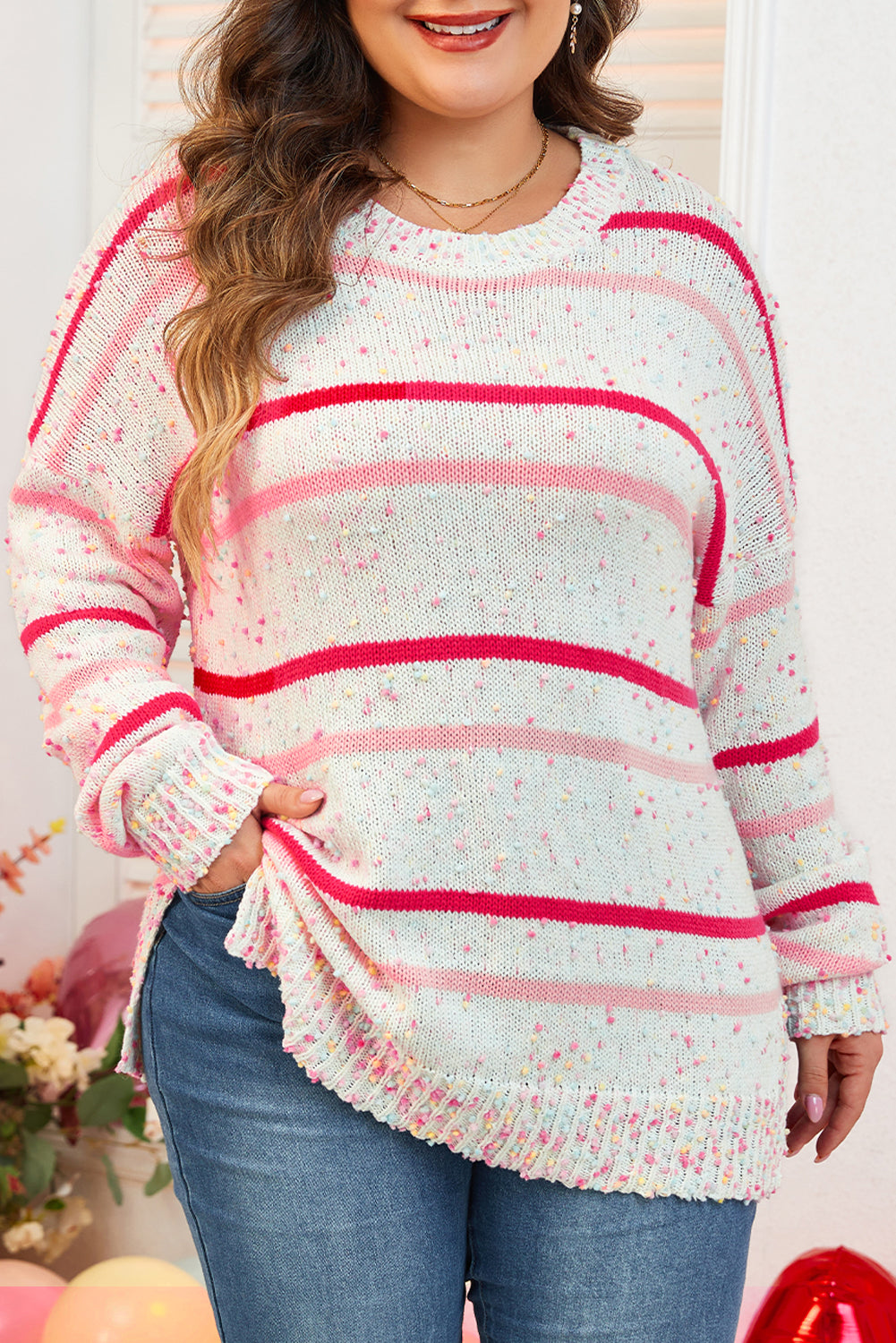 Plus Size Stripe Drop Shoulder Sweater