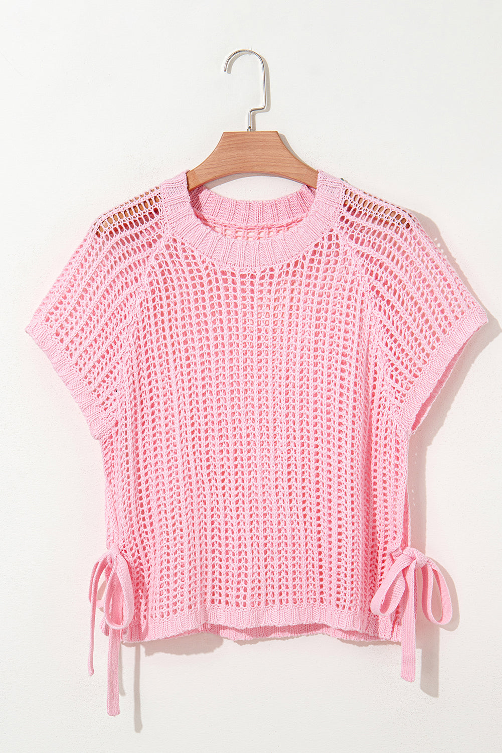 Hollow-out Crochet Tie Side Short Sleeve Sweater