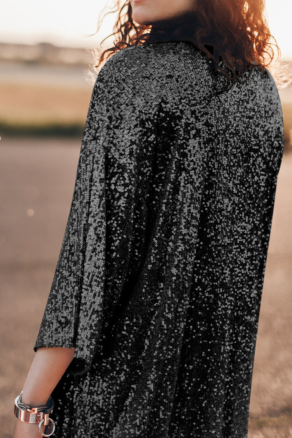 Sequin 3/4 Sleeve Duster Kimono