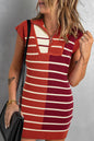 Stripe Colorblock Short Sleeve Sweater Dress