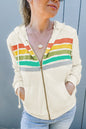 Stripe Colorblock Zip Up Pocketed Hoodie