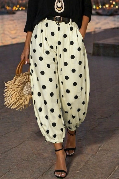 Polka Dot Pleated High Waist Harem Pants