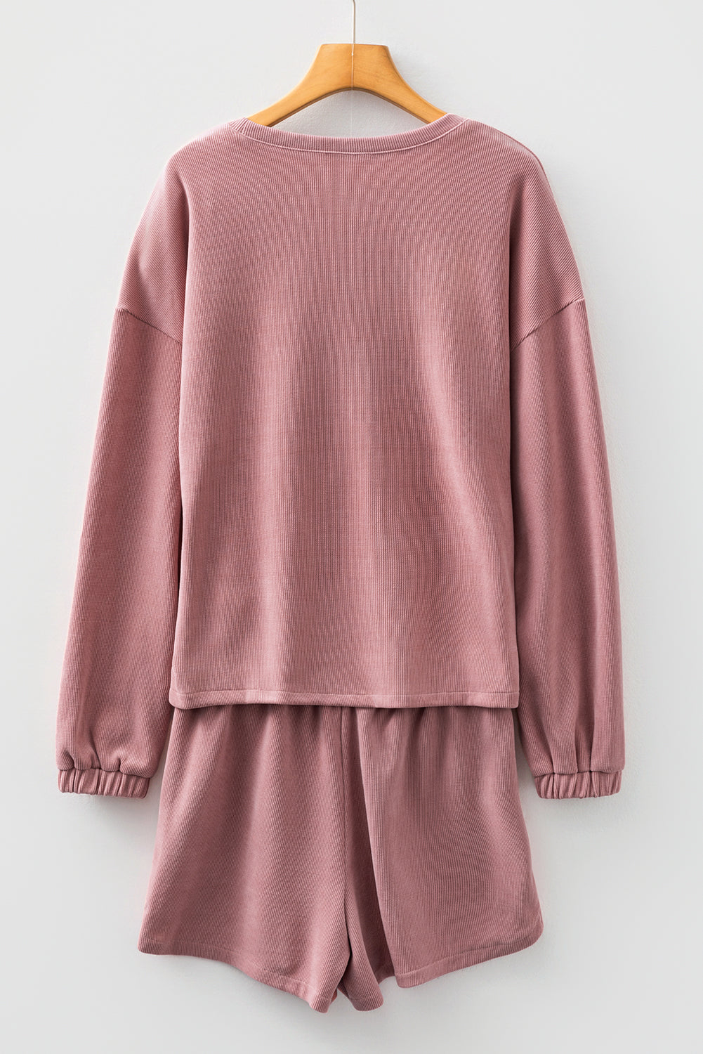 Solid Textured Knit Pullover and Shorts Set