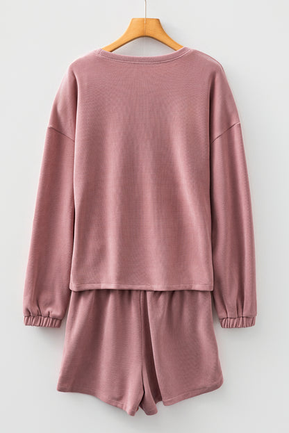 Solid Textured Knit Pullover and Shorts Set