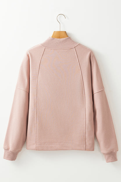 Solid Zipped Neck Drop Shoulder Sweatshirt