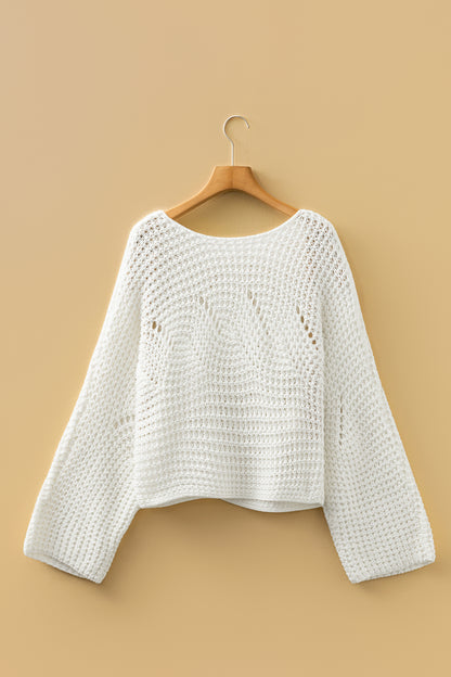 Hollowed Knit Wide Sleeve Pullover Sweater