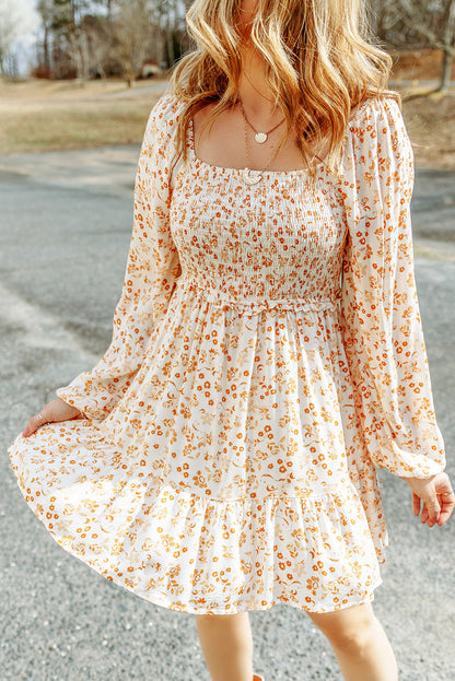 Floral Smocked Long Sleeve Dress