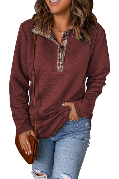 Plaid Elbow Patch Textured Sweatshirt