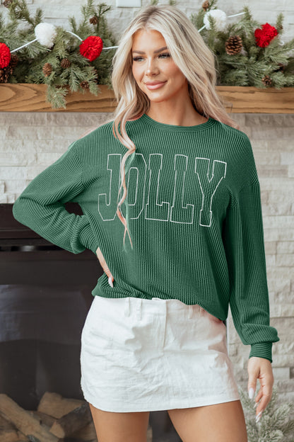 Christmas Merry Corded Knit Long Sleeve Top