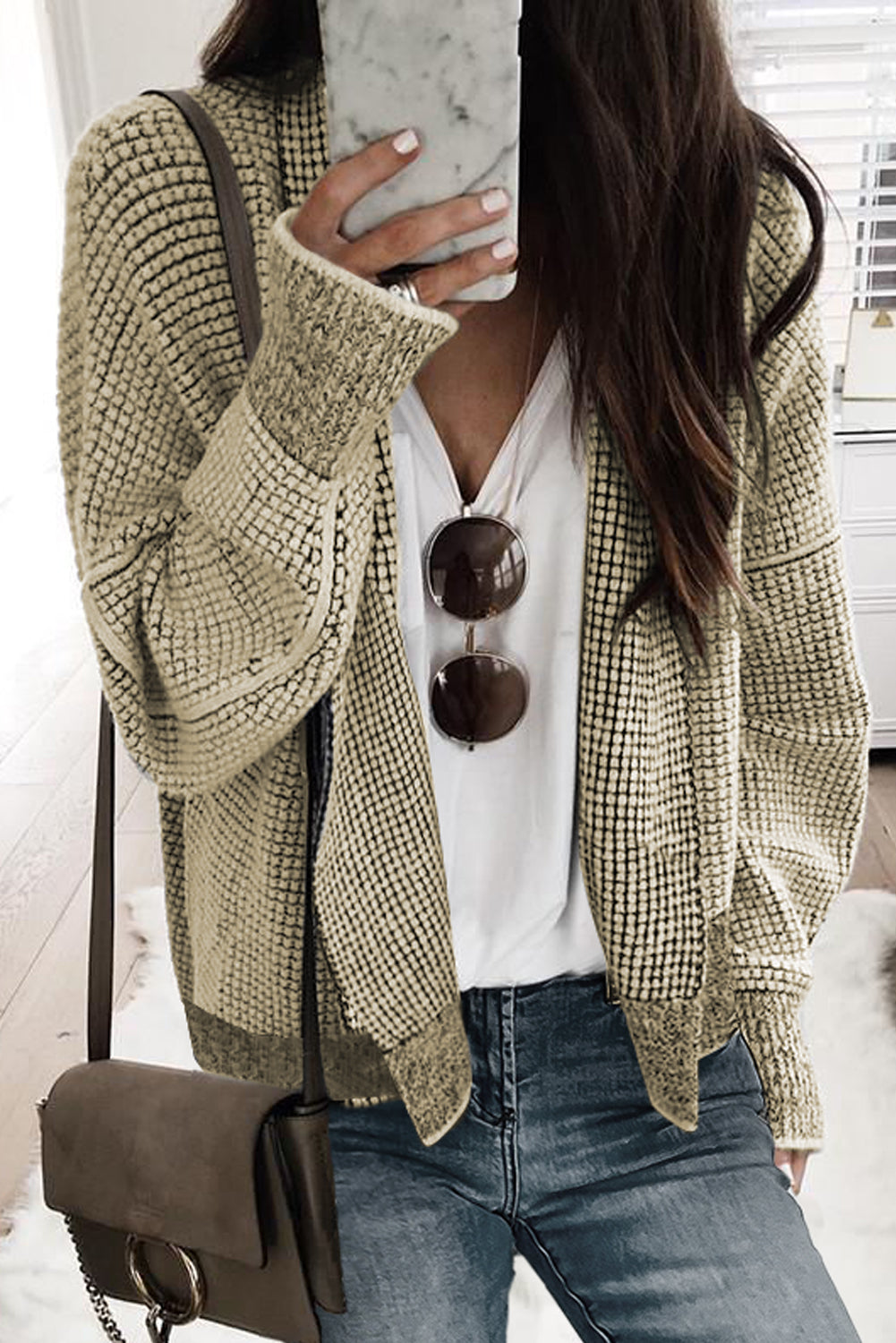 Checker Open Front Cardigan