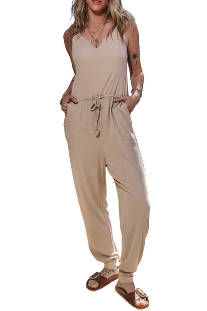 Notched Neck Sleeveless Jogger Jumpsuit