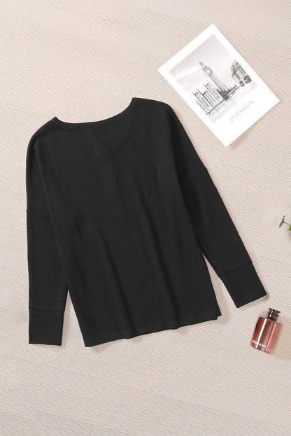 Waffle Henley Long Sleeve Top