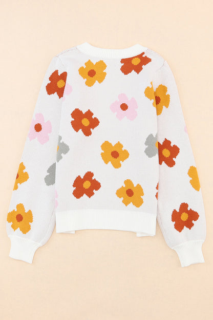 Floral Rib Trim Crewneck Sweater