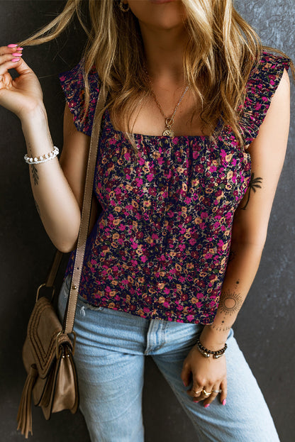 Floral Frilled Straps Tank Top