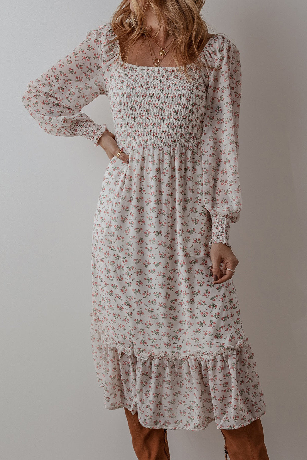 Floral Ruffle Hem Midi Dress