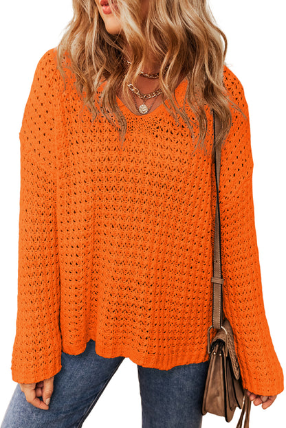 Hollowed Crochet V-Neck Sweater