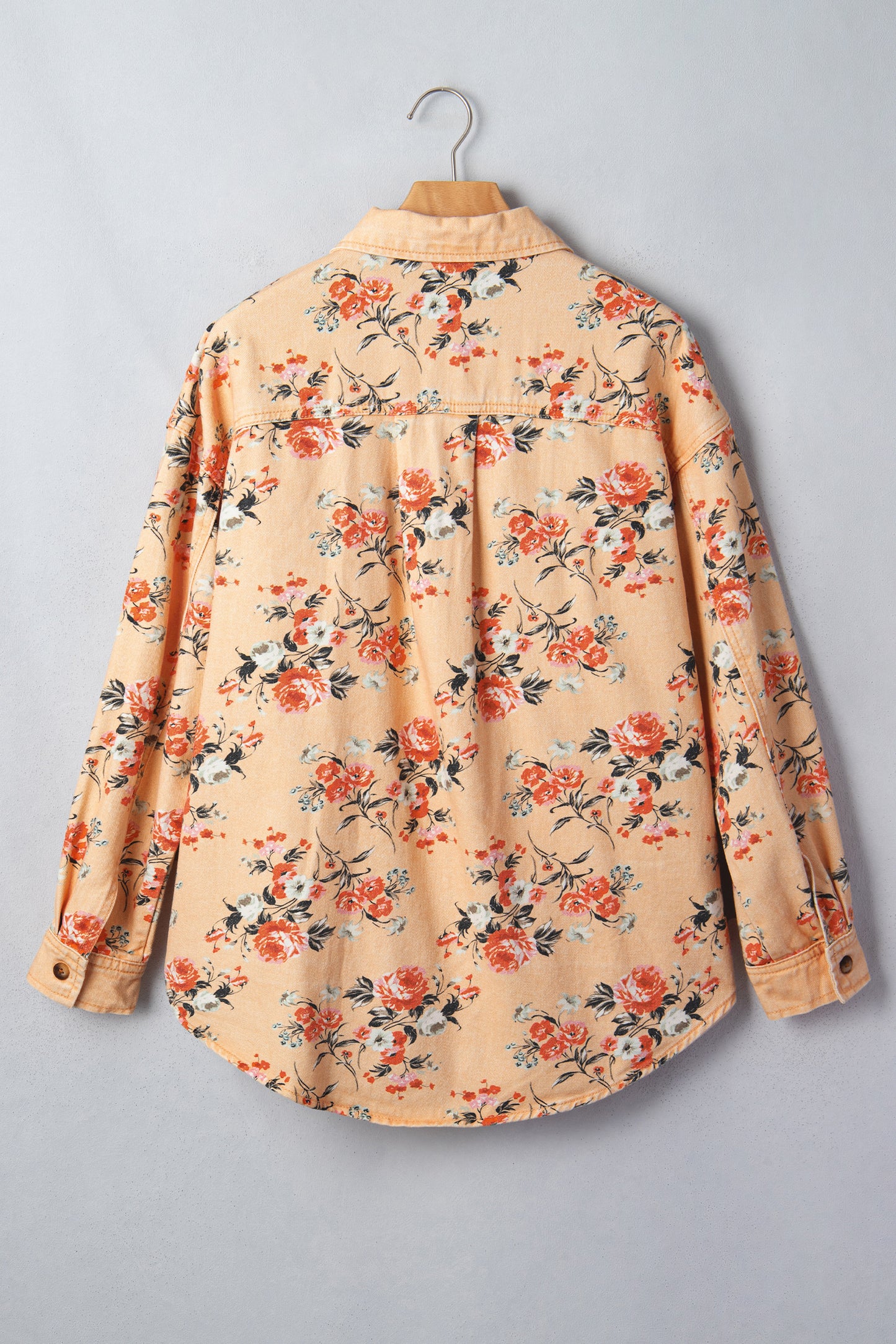 Floral Denim Buttoned Long Sleeve Tunic Jacket