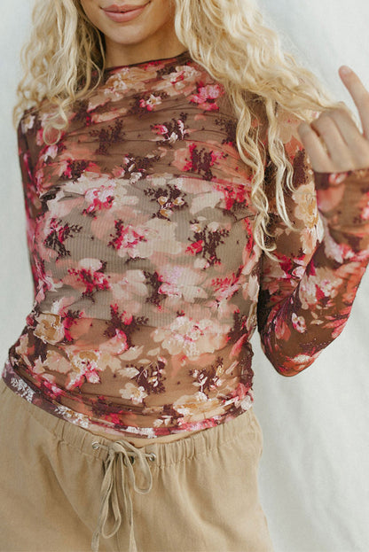 Floral Sheer Mesh Long Sleeve Top