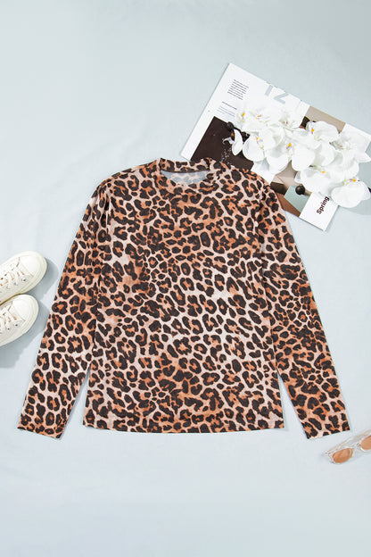Plus Size Leopard Mesh Mock Neck Top