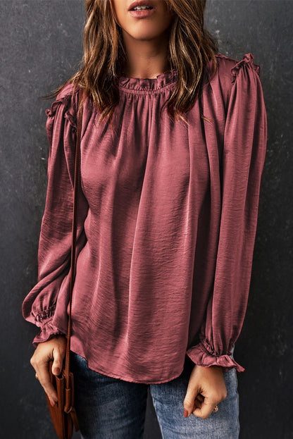 Satin Frilled Neck Ruffle Blouse