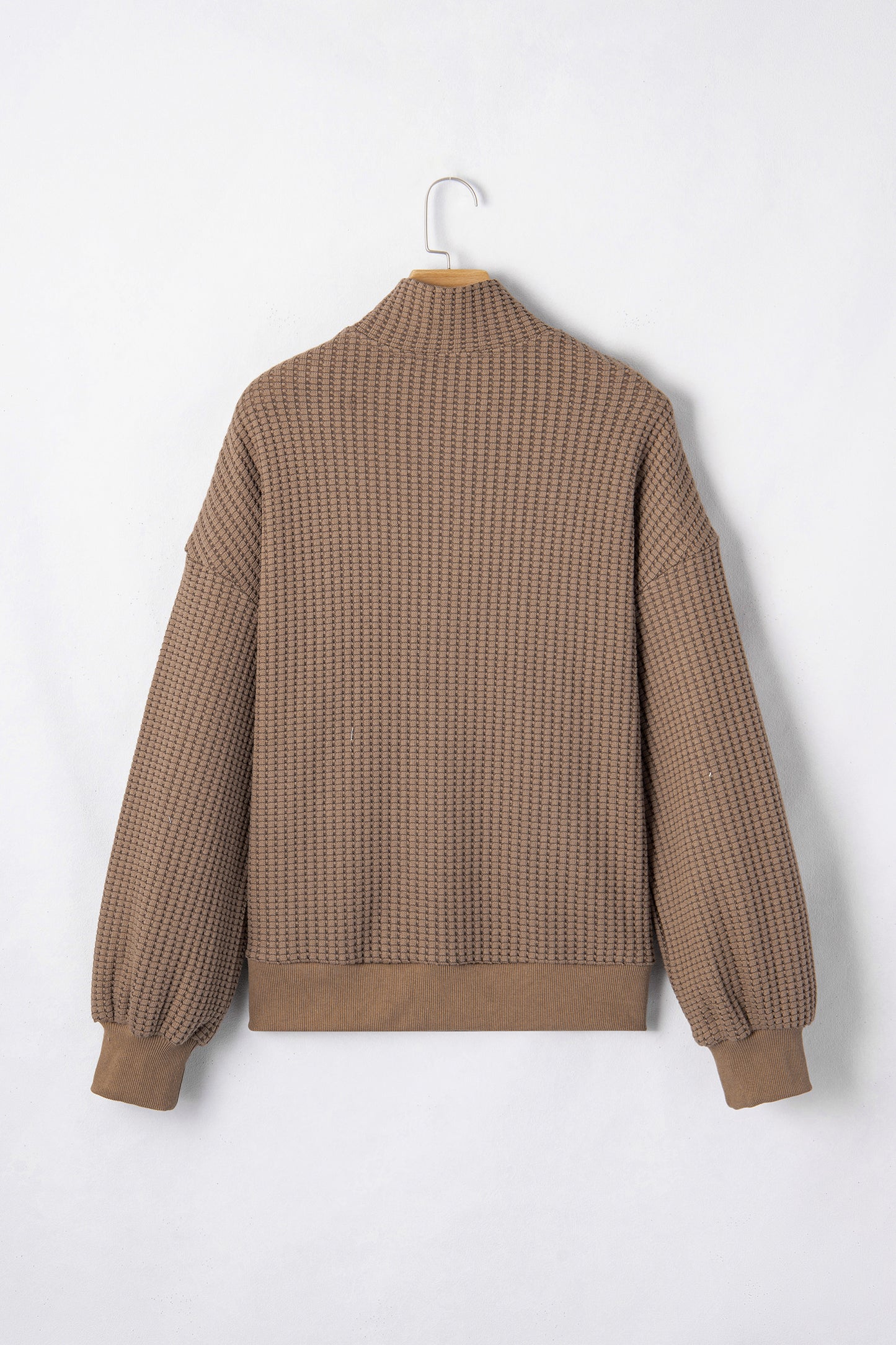Solid Textured Knit Snap Button Collar Top