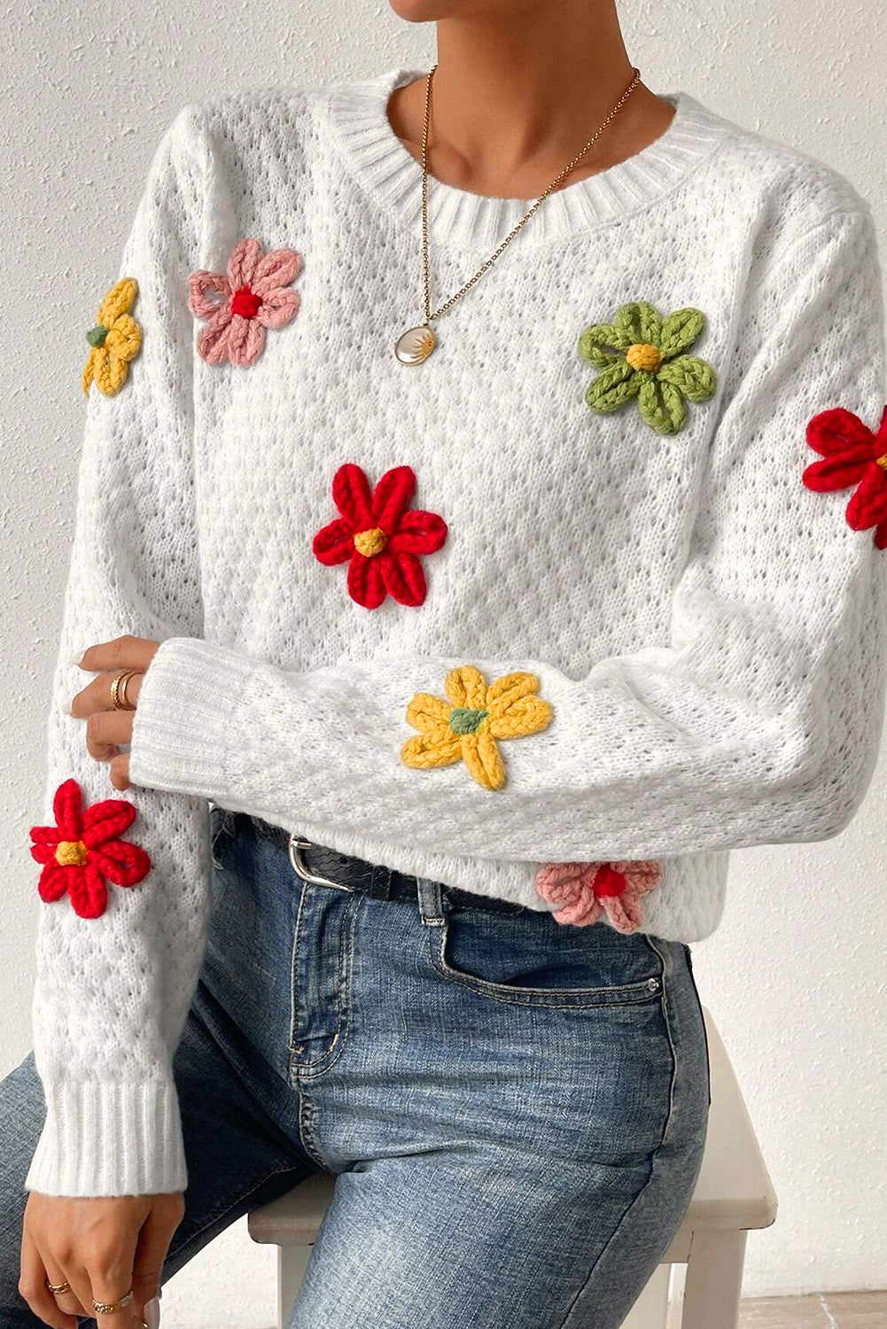 Floral Textured Knit Sweater